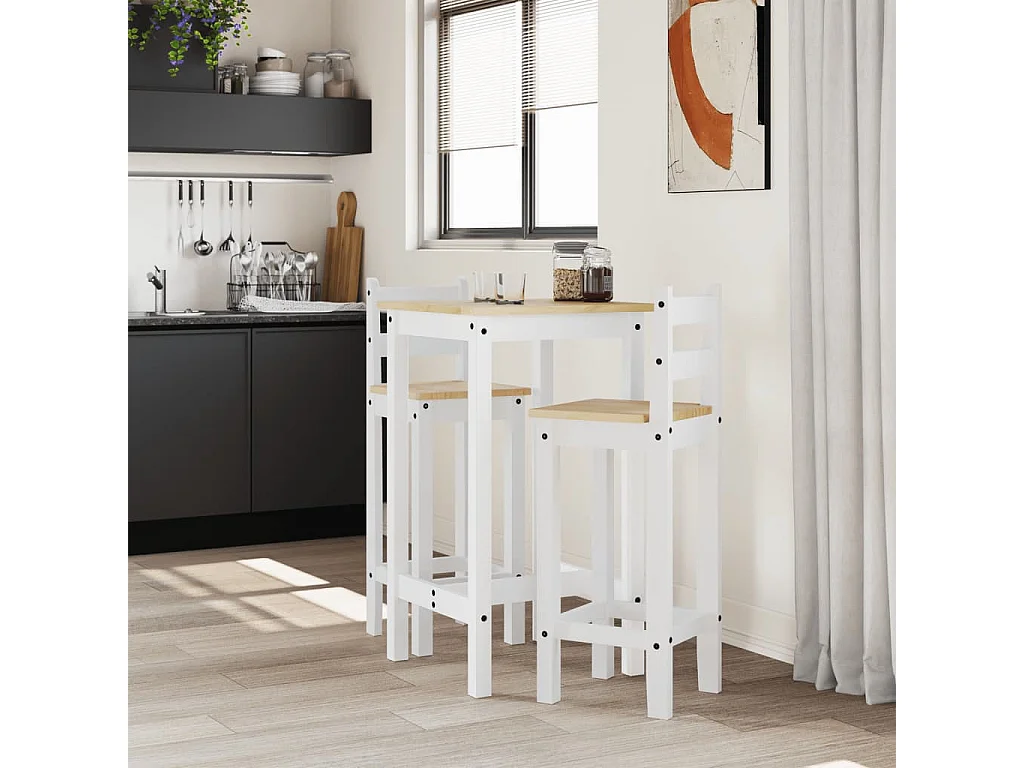 Ensemble de bar 3 pcs Blanc Bois de pin massif