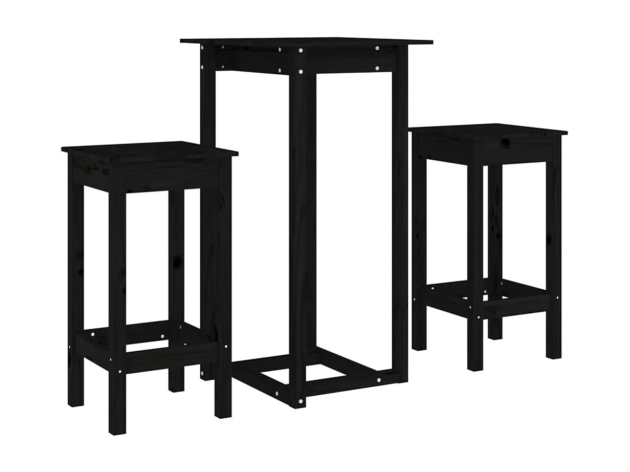 Set da bar 3 pezzi Nero Legno di pino massiccio