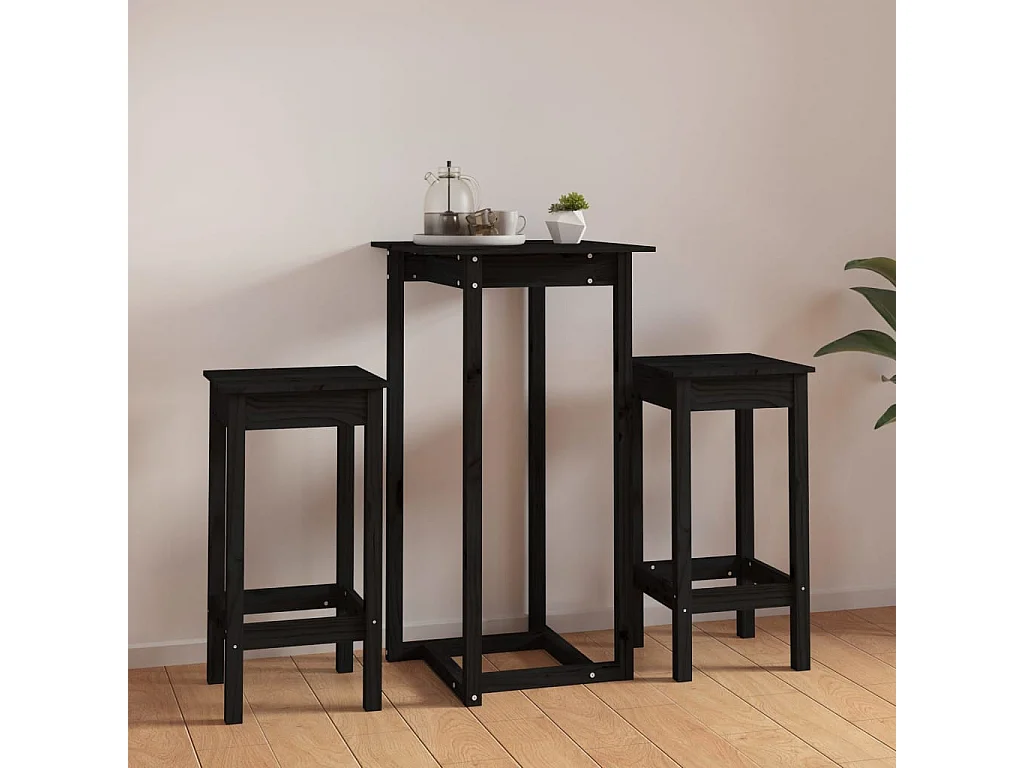 Set da bar 3 pezzi Nero Legno di pino massiccio