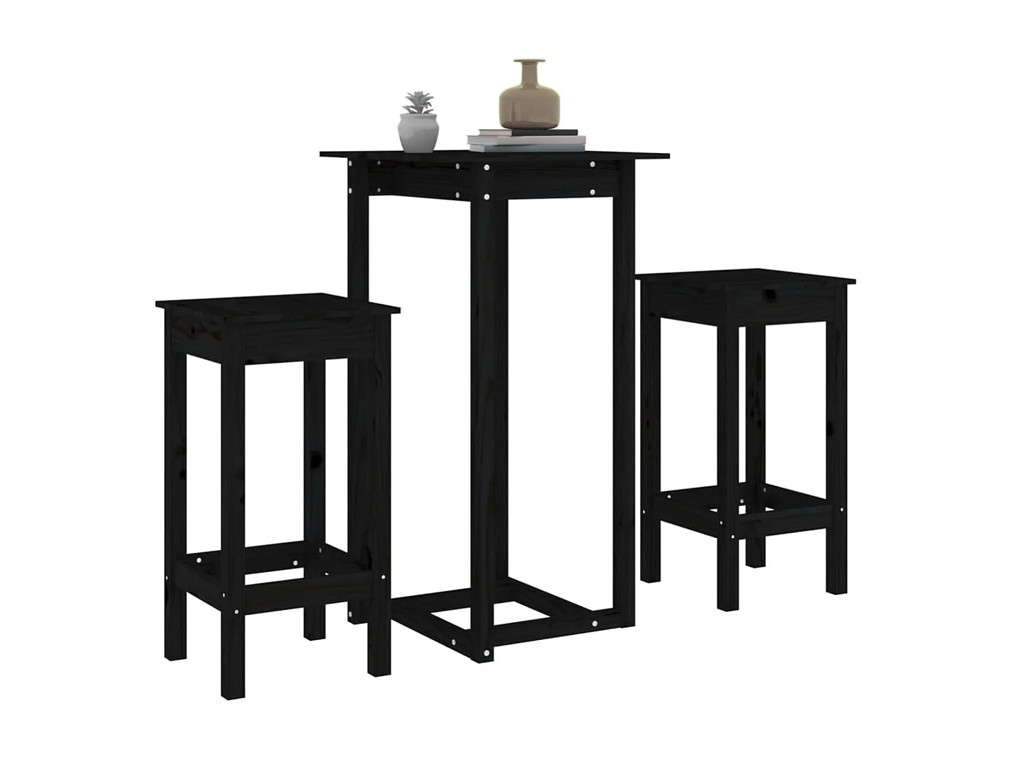 Set da bar 3 pezzi Nero Legno di pino massiccio