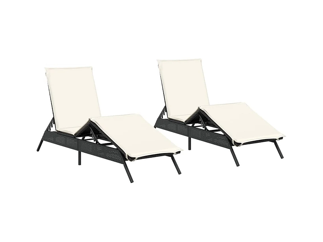 Chaises longues avec coussins lot de 2 noir résine tressée