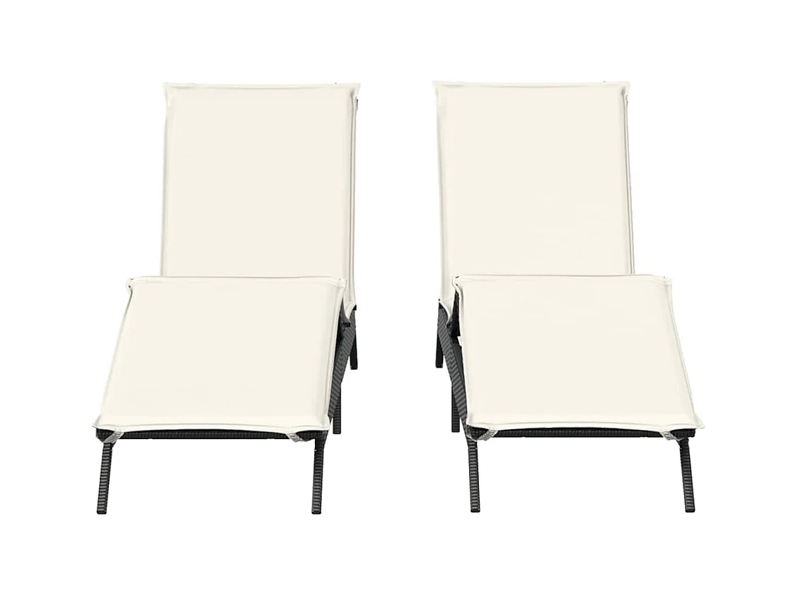 Chaises longues avec coussins lot de 2 noir résine tressée