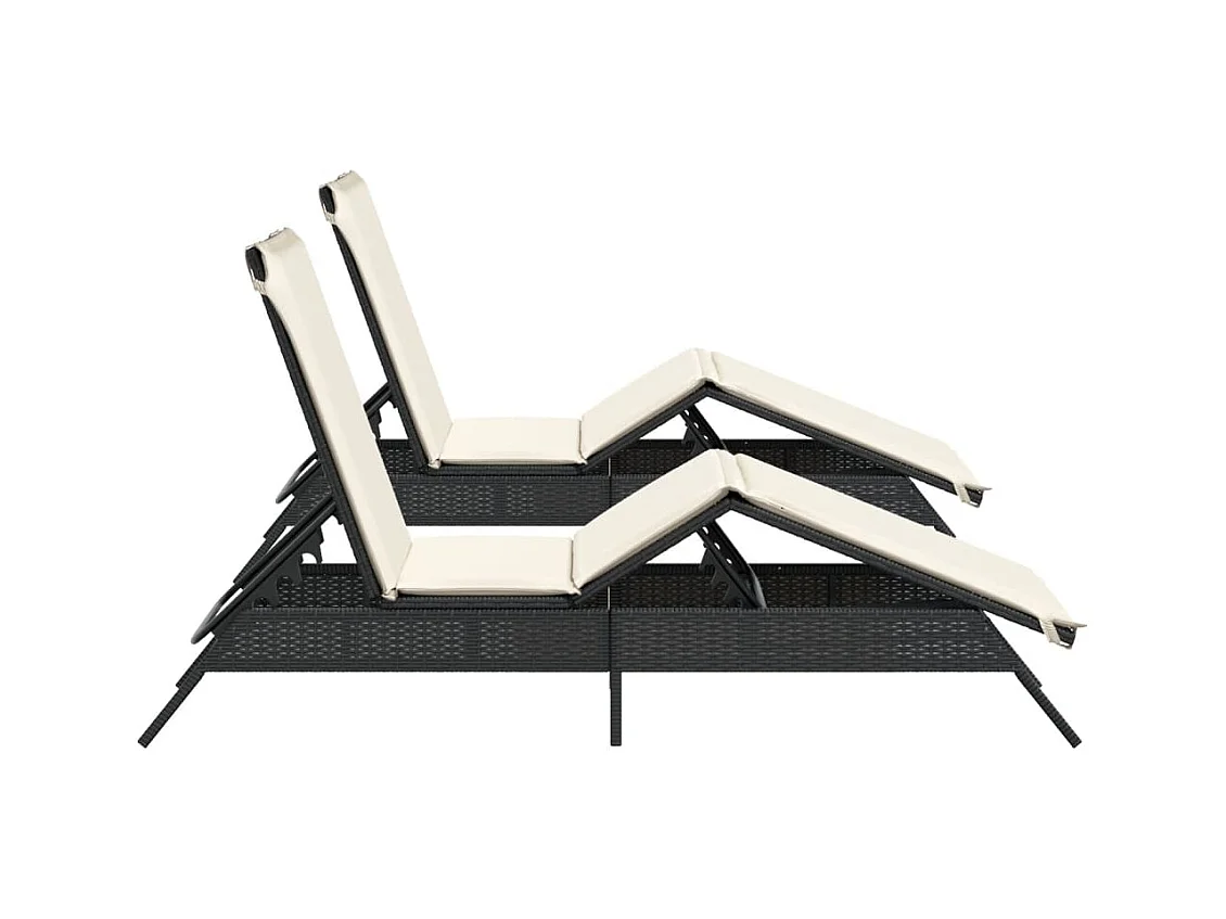 Chaises longues avec coussins lot de 2 noir résine tressée