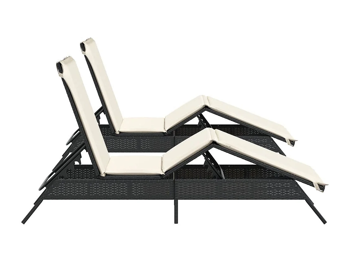 Chaises longues avec coussins lot de 2 noir résine tressée