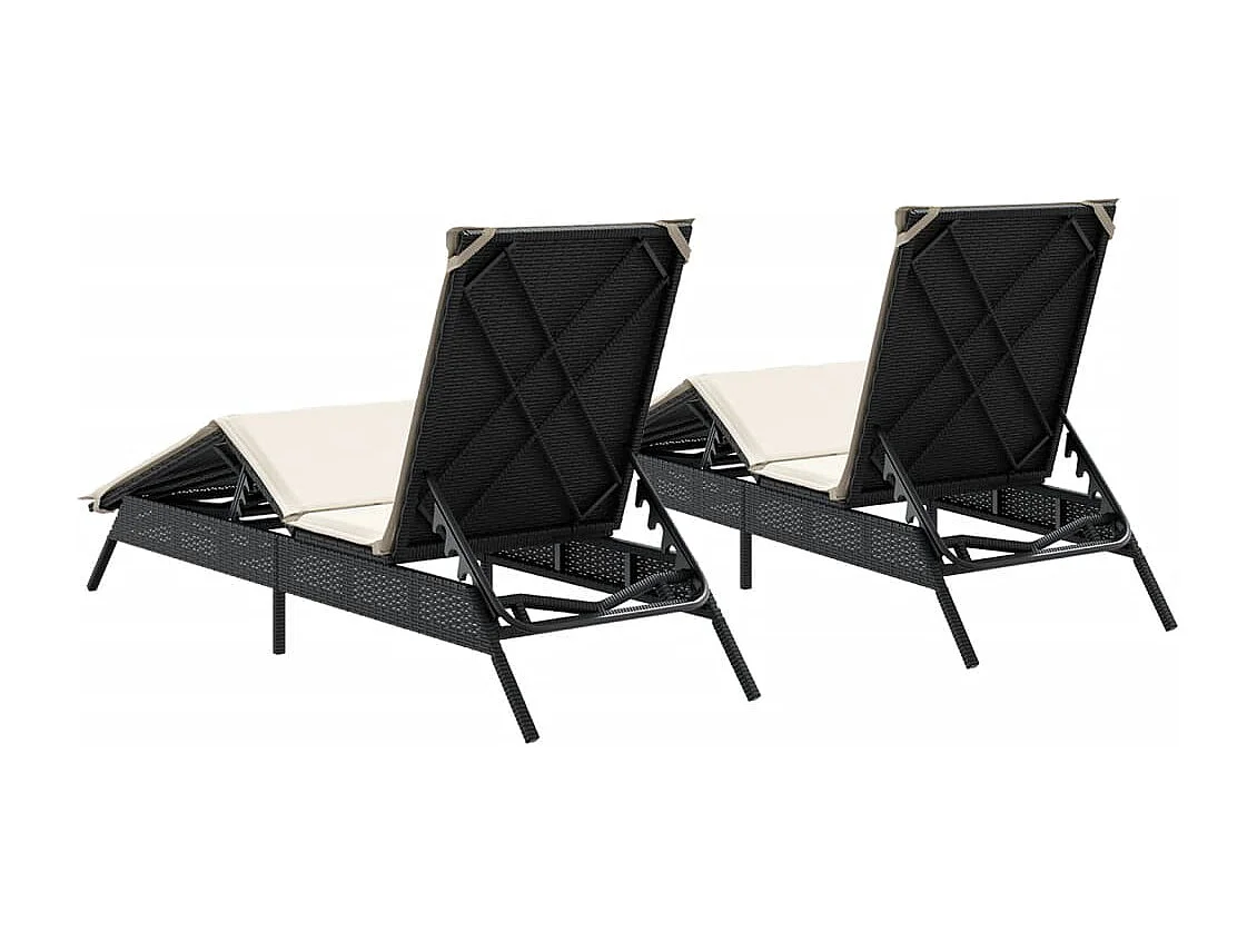 Chaises longues avec coussins lot de 2 noir résine tressée