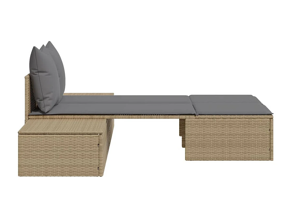 Chaise longue double avec coussins beige résine tressée