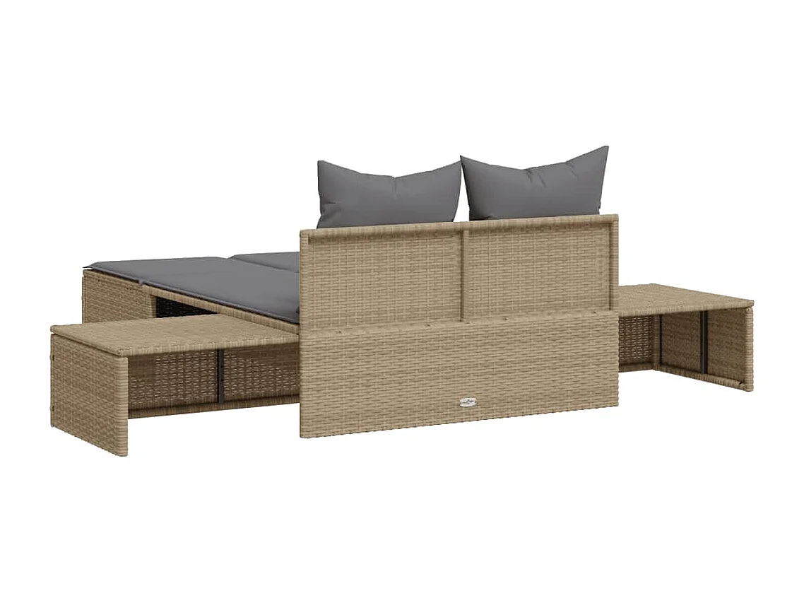 Chaise longue double avec coussins beige résine tressée