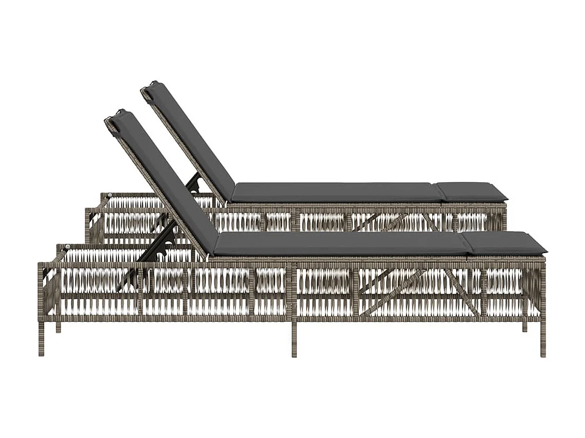 Liegestühle mit Kissen, 2er-Set, graues Kunstharzgeflecht