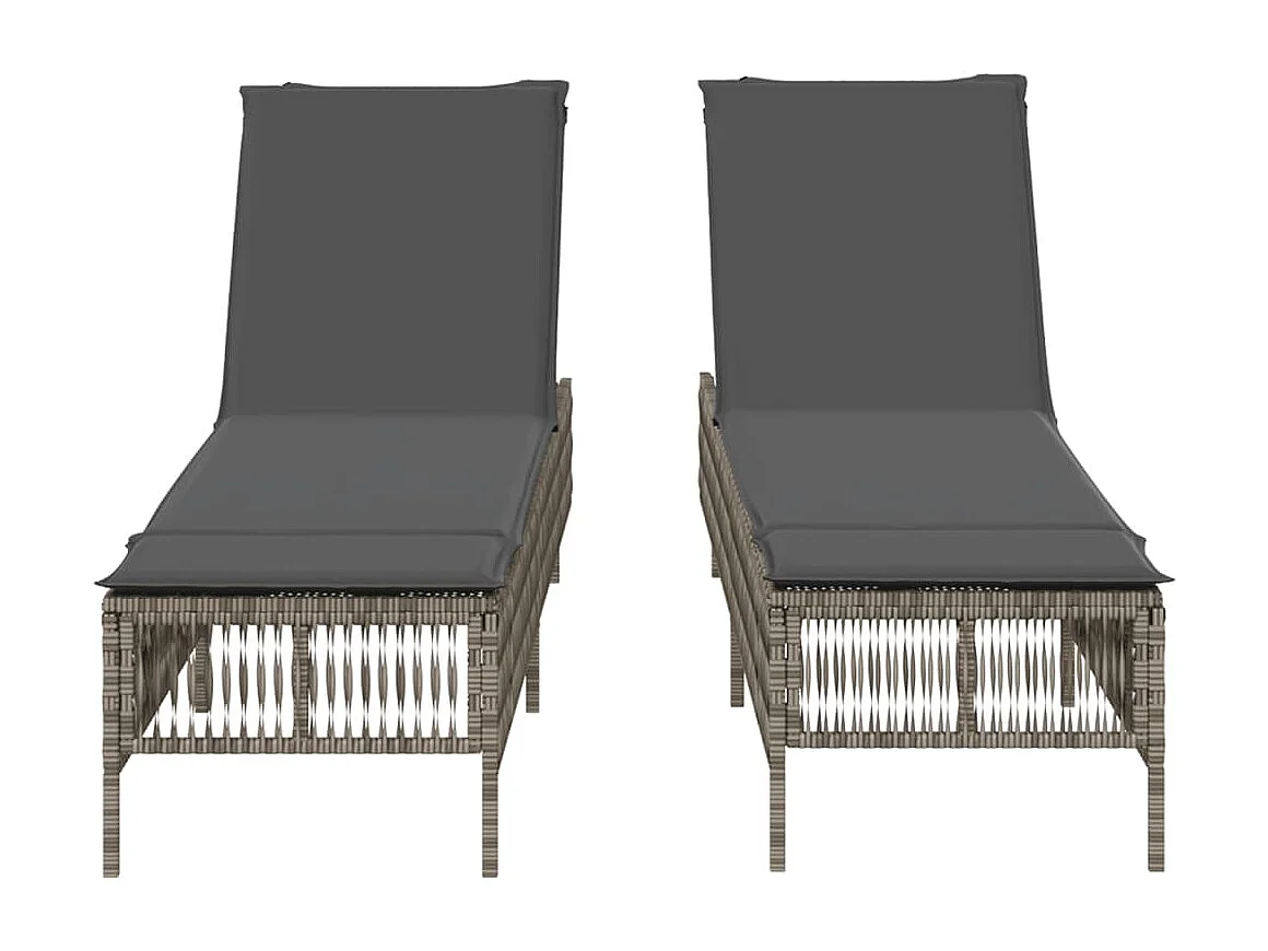 Set di 2 sedie a sdraio con cuscini in resina intrecciata grigia