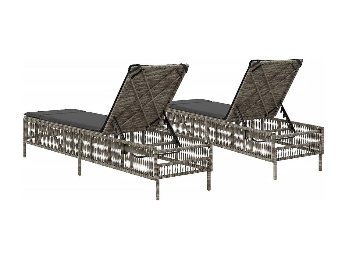 Set di 2 sedie a sdraio con cuscini in resina intrecciata grigia