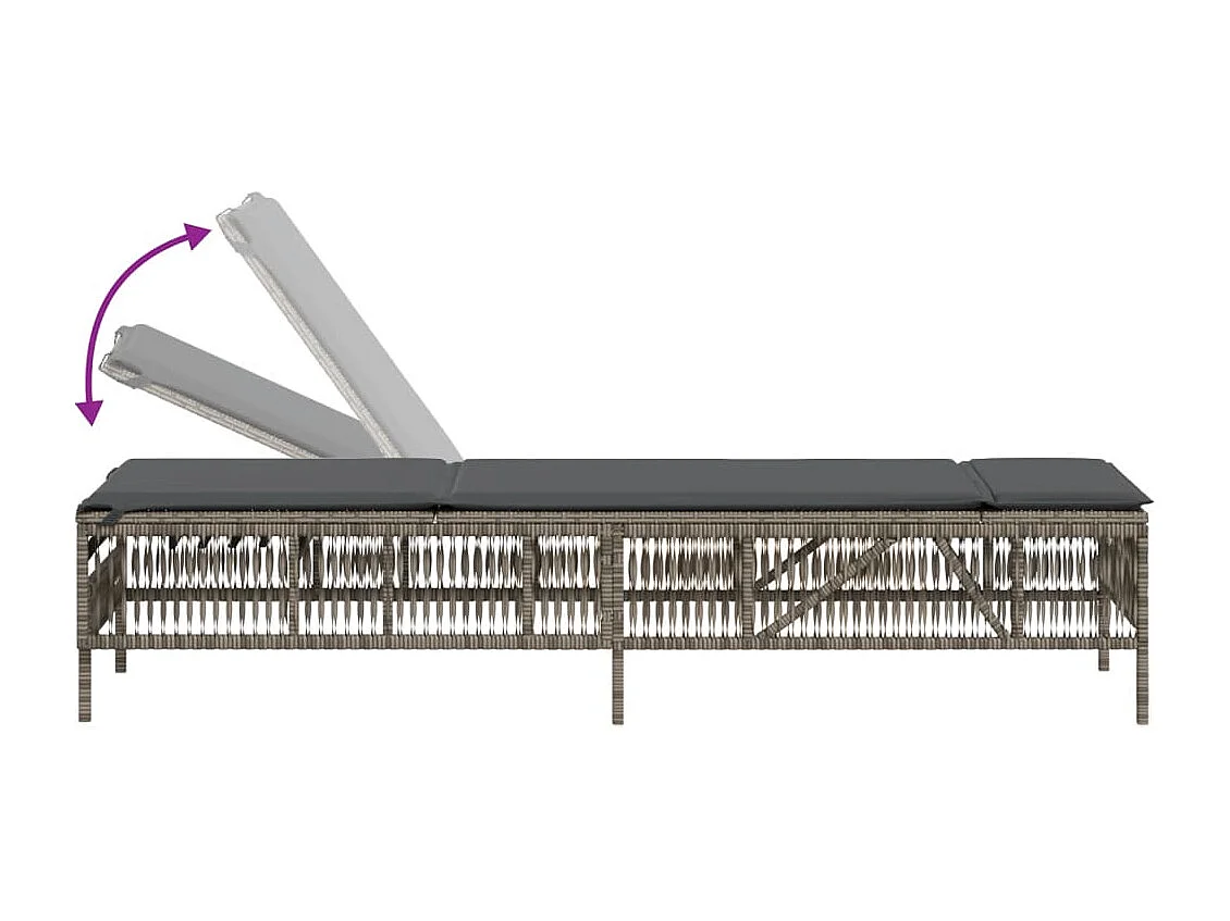 Set di 2 sedie a sdraio con cuscini in resina intrecciata grigia
