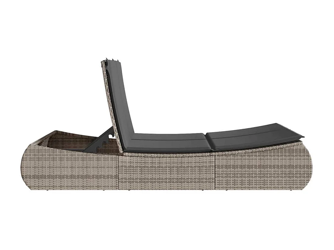 Chaise longue double avec coussins gris résine tressée