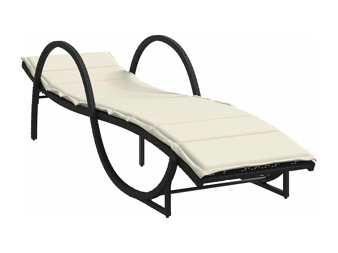 Chaise longue avec coussin noir 60x199x42 cm résine tressée