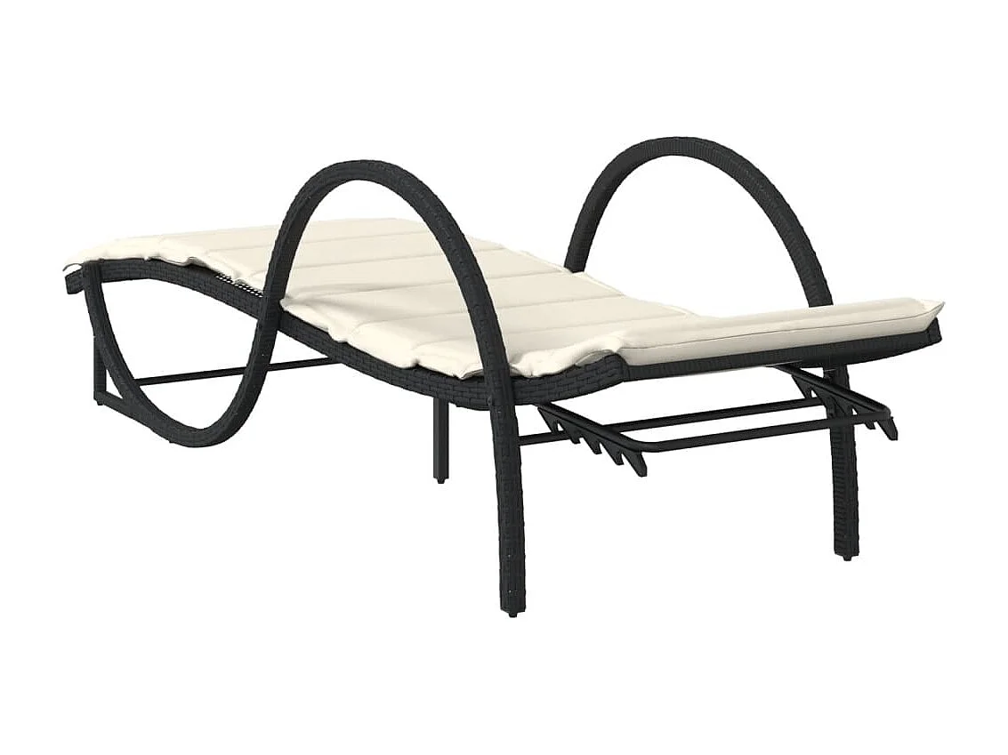 Chaise longue avec coussin noir 60x199x42 cm résine tressée