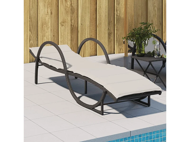 Espreguiçadeira com almofada preta 60x199x42 cm resina tecida