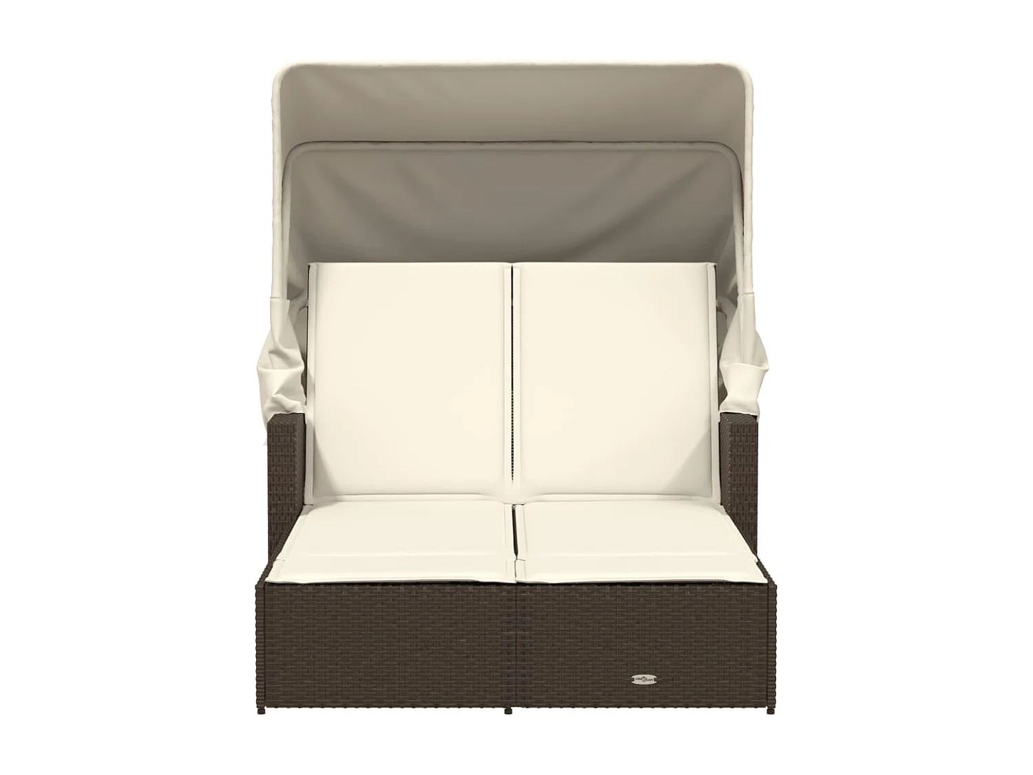 Chaise longue double avec auvent et coussins marron poly rotin