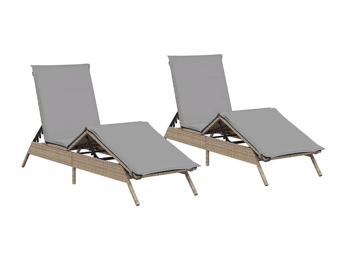 Chaises longues avec coussins lot de 2 beige résine tressée