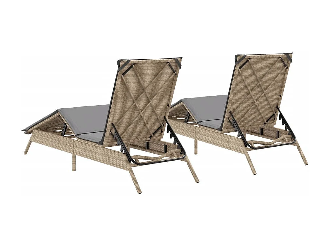 Chaises longues avec coussins lot de 2 beige résine tressée