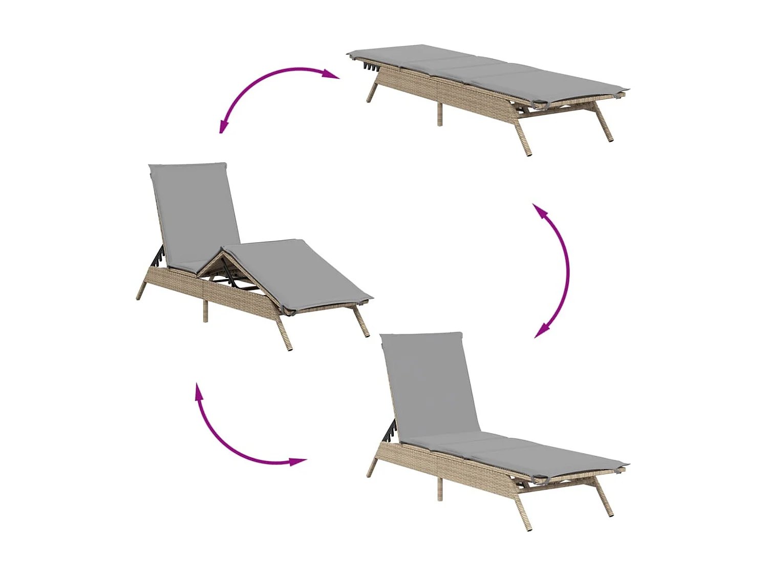 Chaises longues avec coussins lot de 2 beige résine tressée