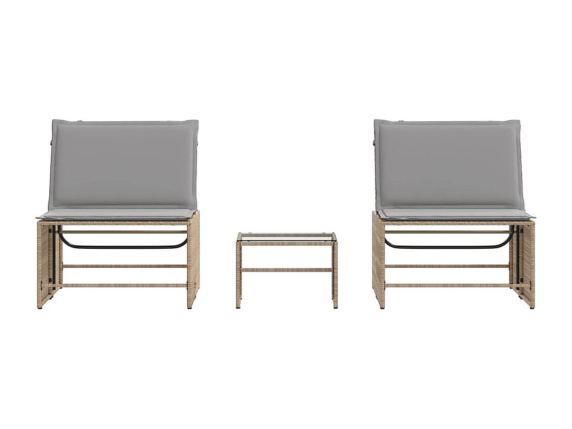 Conjunto de 2 cadeiras de praia com mesa de resina tecida bege