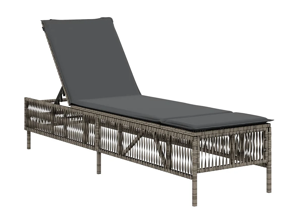 Chaise longue avec coussin gris résine tressée