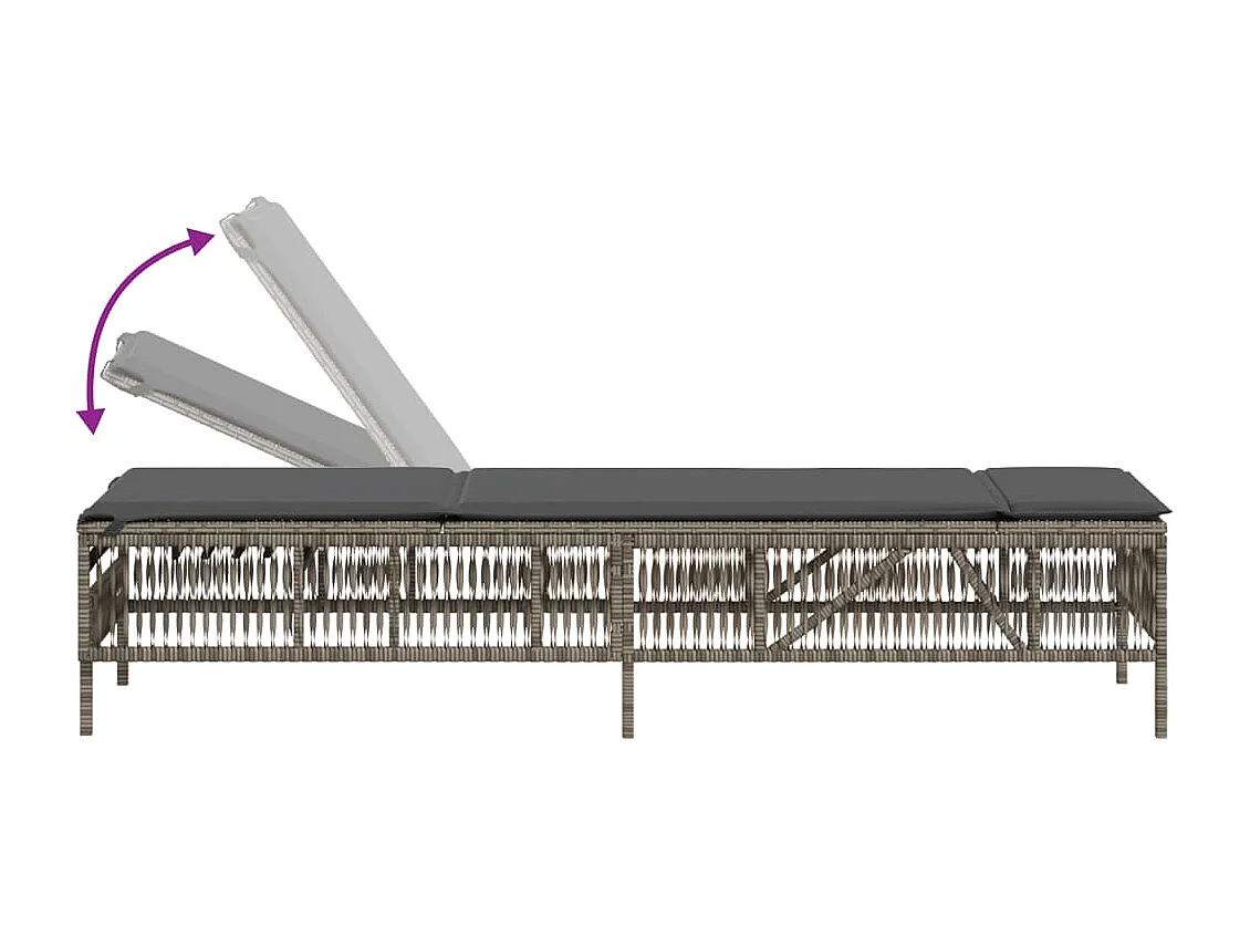 Chaise longue avec coussin gris résine tressée