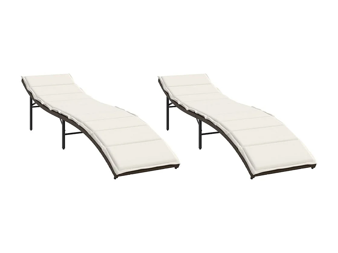 Chaises longues lot de 2 avec coussins marron résine tressée