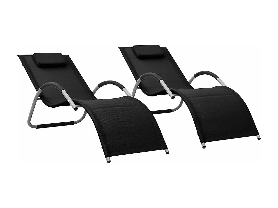 Textilene-Loungesessel im 2er-Set in Schwarz und Grau