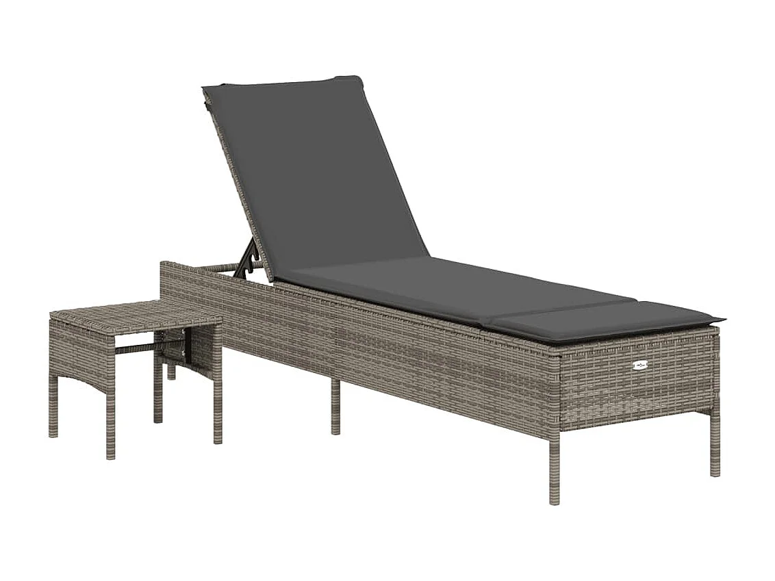 Poltrona lounge con tavolino e cuscino in resina intrecciata grigia