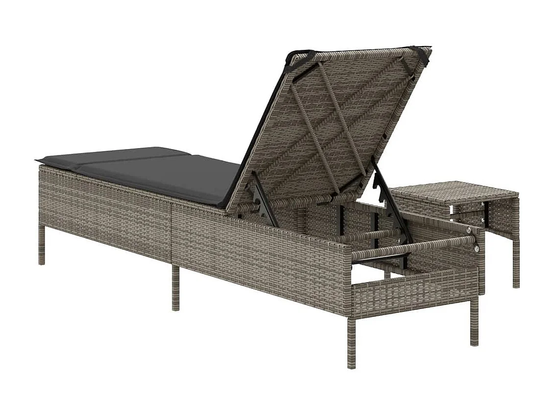 Poltrona lounge con tavolino e cuscino in resina intrecciata grigia