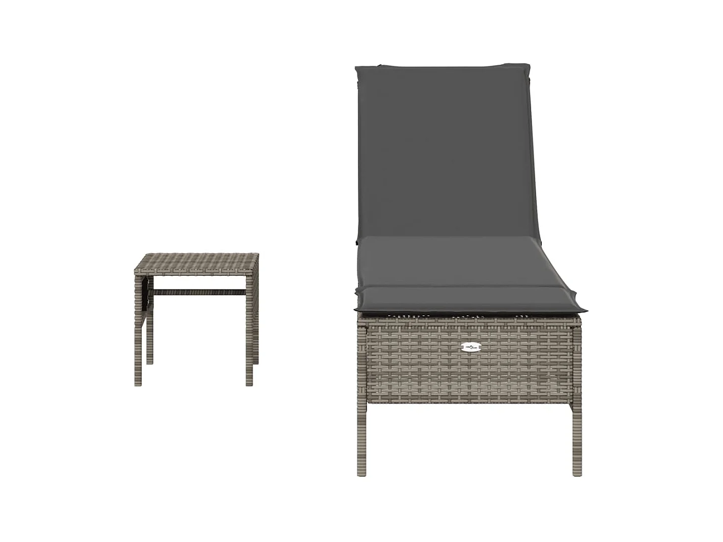 Chaise longue avec table et coussin gris résine tressée