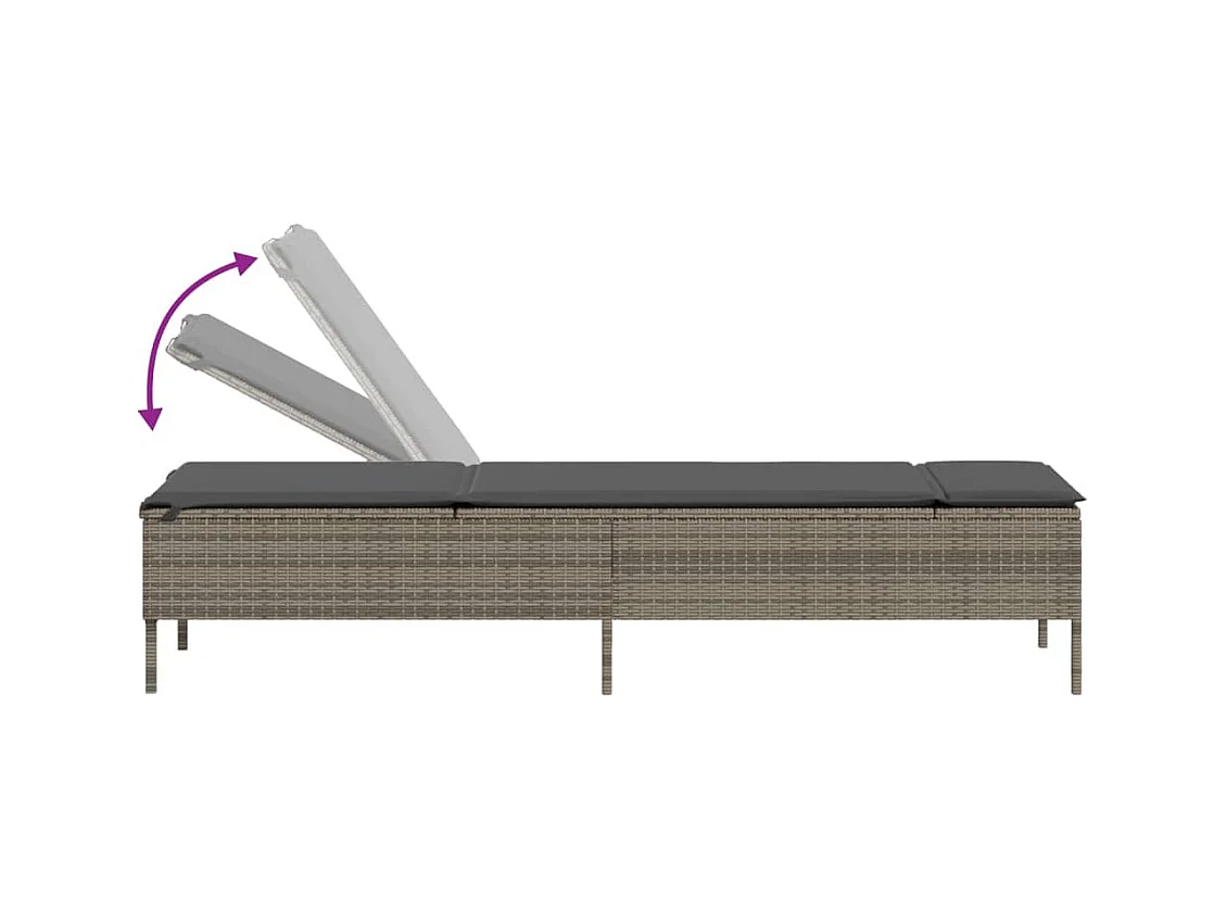 Chaise longue avec table et coussin gris résine tressée