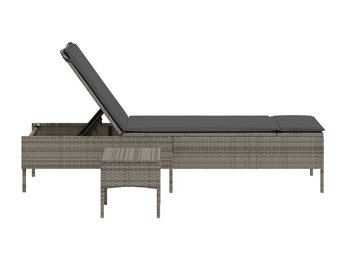 Chaise longue avec table et coussin gris résine tressée