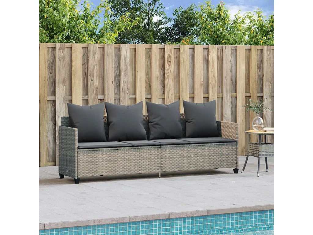 Chaise longue avec coussins gris clair résine tressée