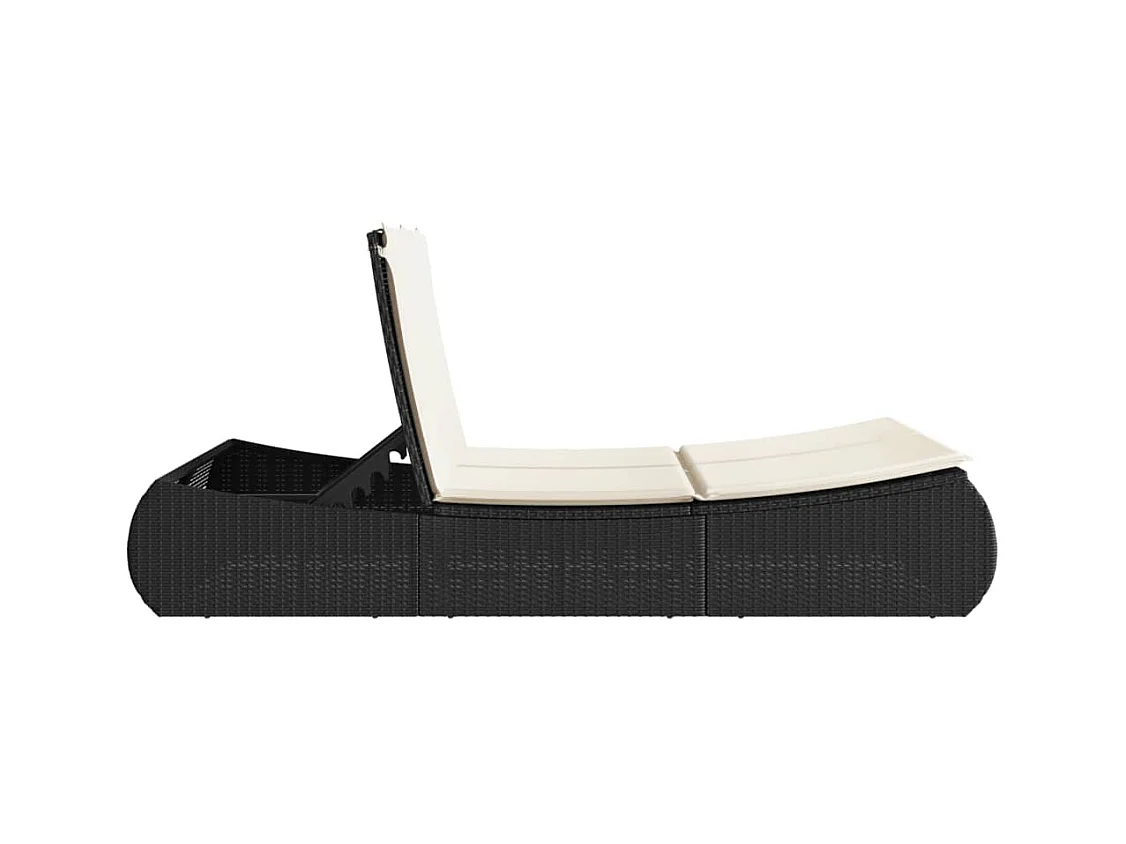 Chaise longue double avec coussins noir résine tressée