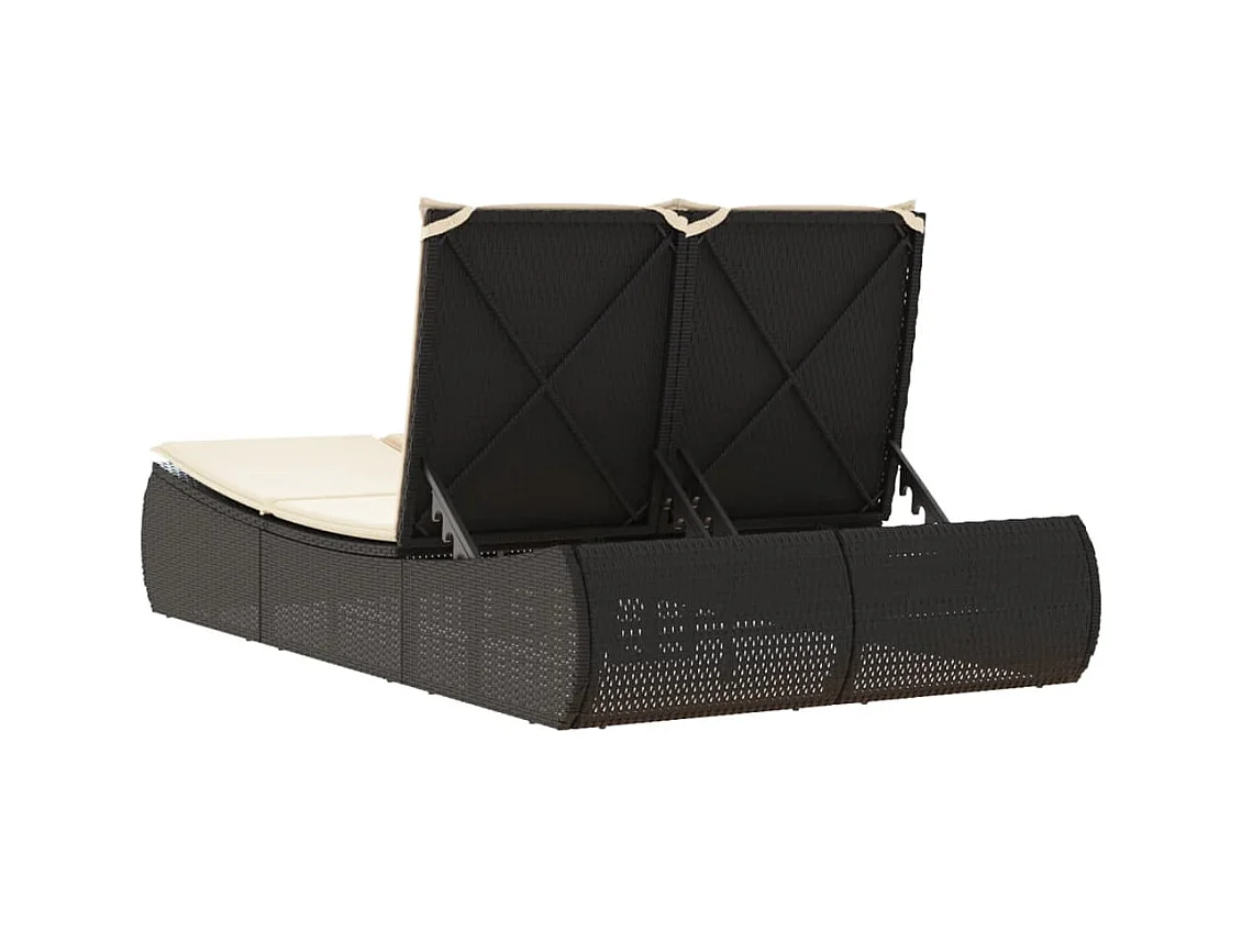 Chaise longue double avec coussins noir résine tressée