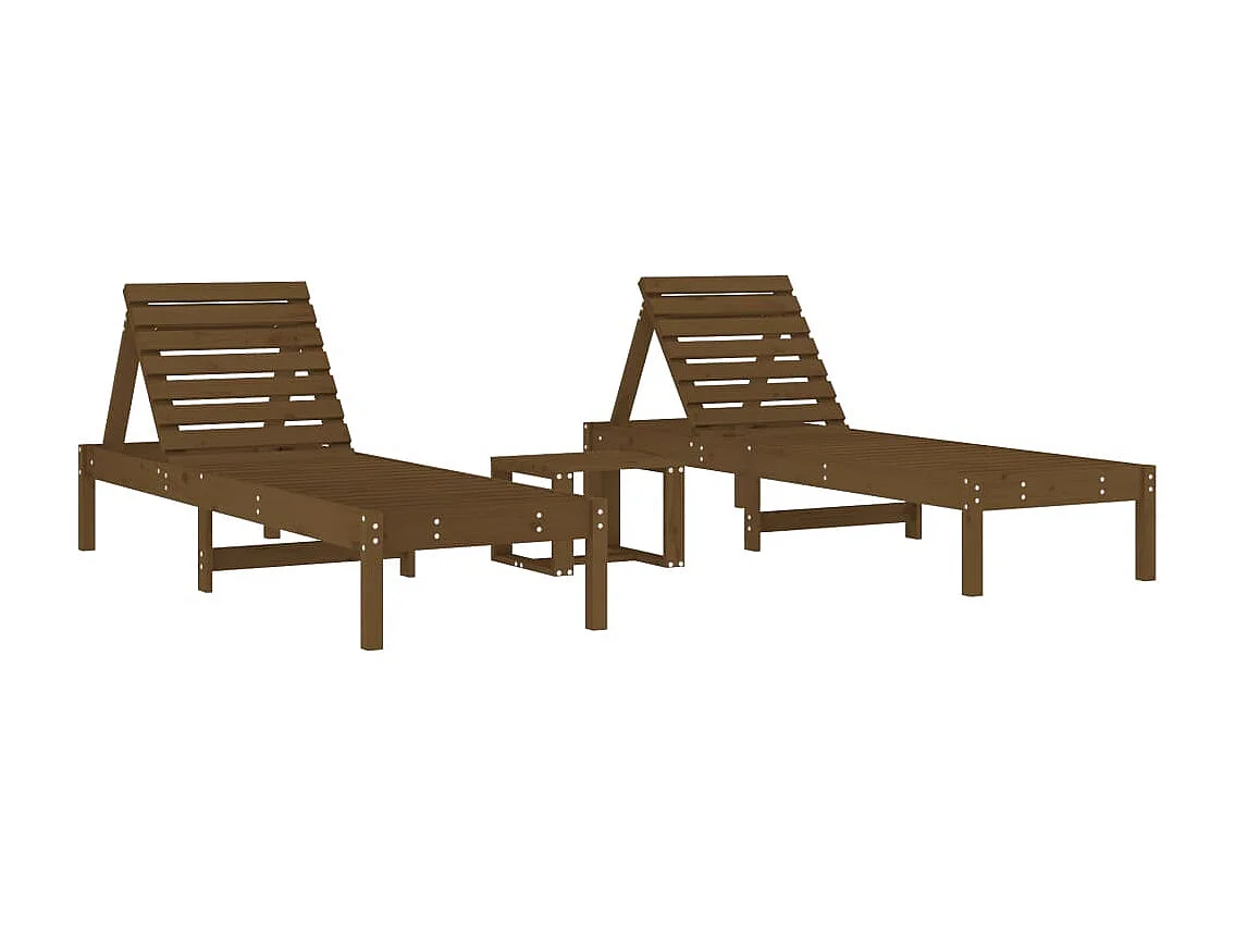 Chaises longues lot de 2 avec table brun miel bois massif pin