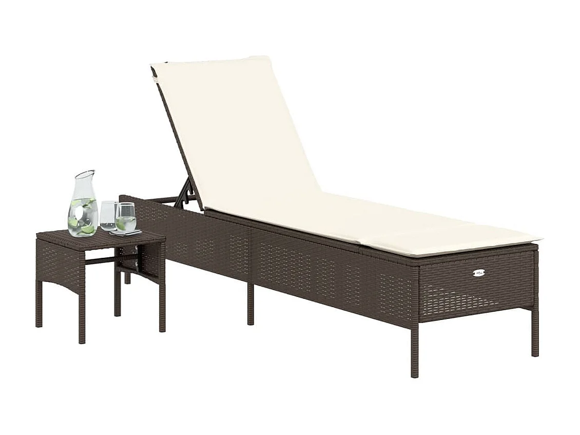Espreguiçadeira com mesa e almofada de resina tecida marrom