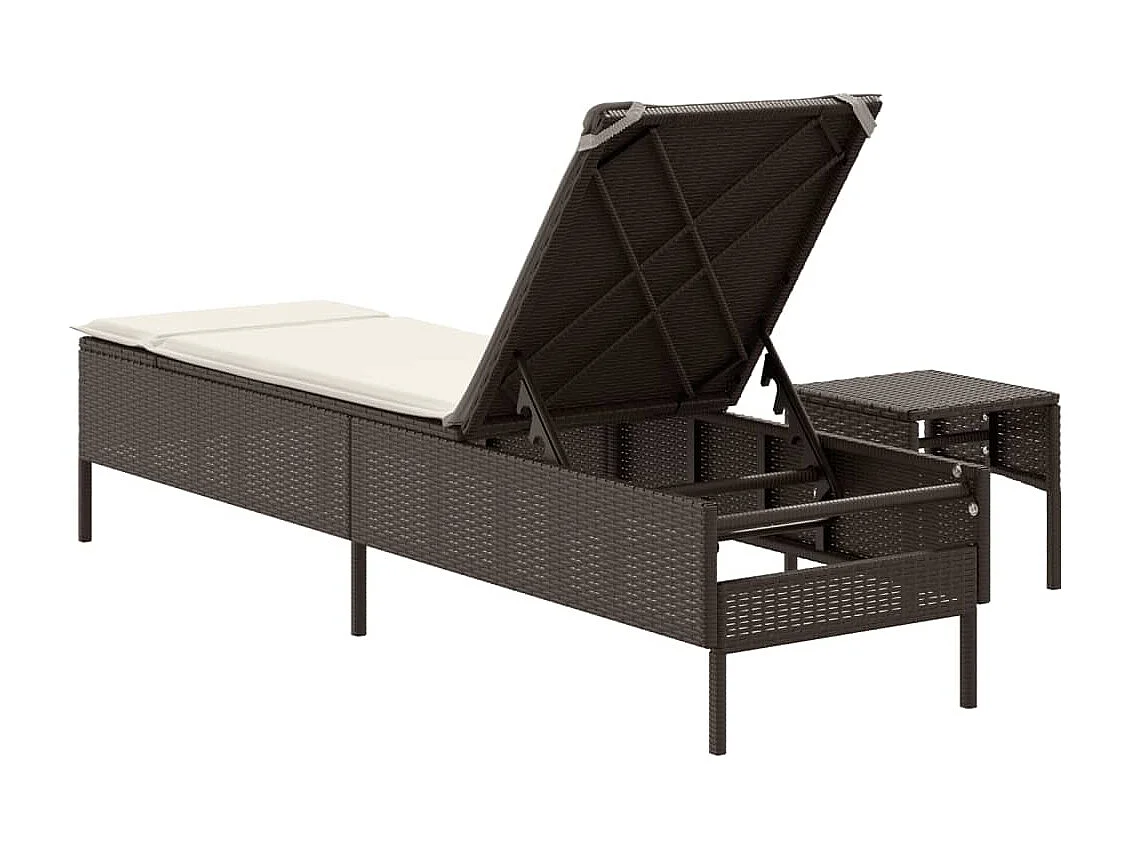 Chaise longue avec table et coussin marron résine tressée
