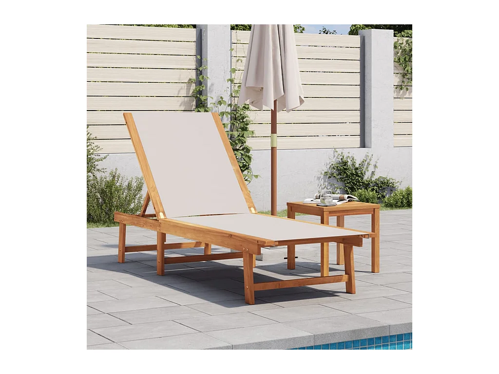 Chaise longue gris bois d'acacia solide et textilène