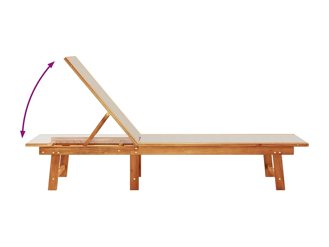 Chaise longue gris bois d'acacia solide et textilène