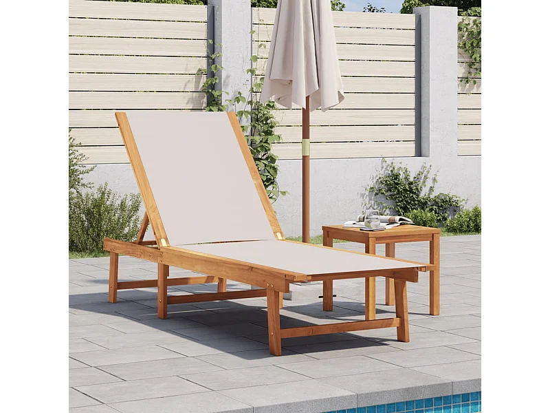 Chaise longue gris bois d'acacia solide et textilène