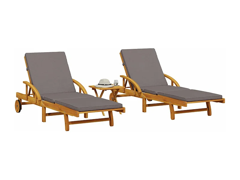 Conjunto de 2 cadeiras de praia com mesa em madeira maciça de acácia