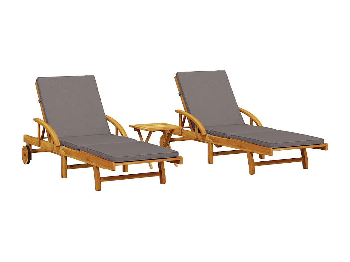 Chaises longues lot de 2 avec table bois massif d'acacia