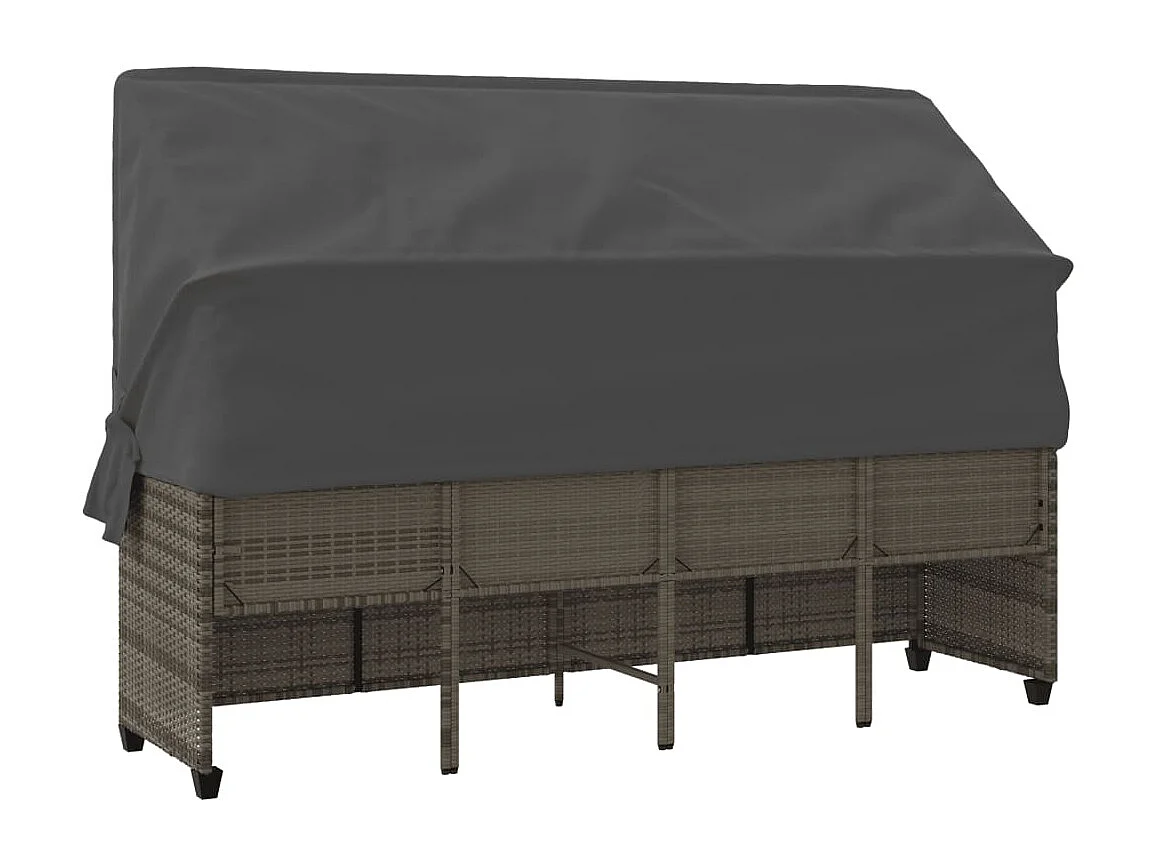 Chaise longue avec auvent et coussins gris résine tressée