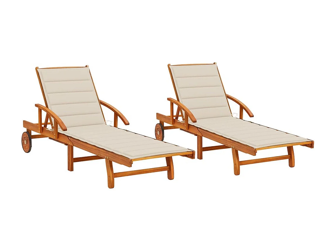Chaises longues lot de 2 avec coussins Bois d'acacia solide