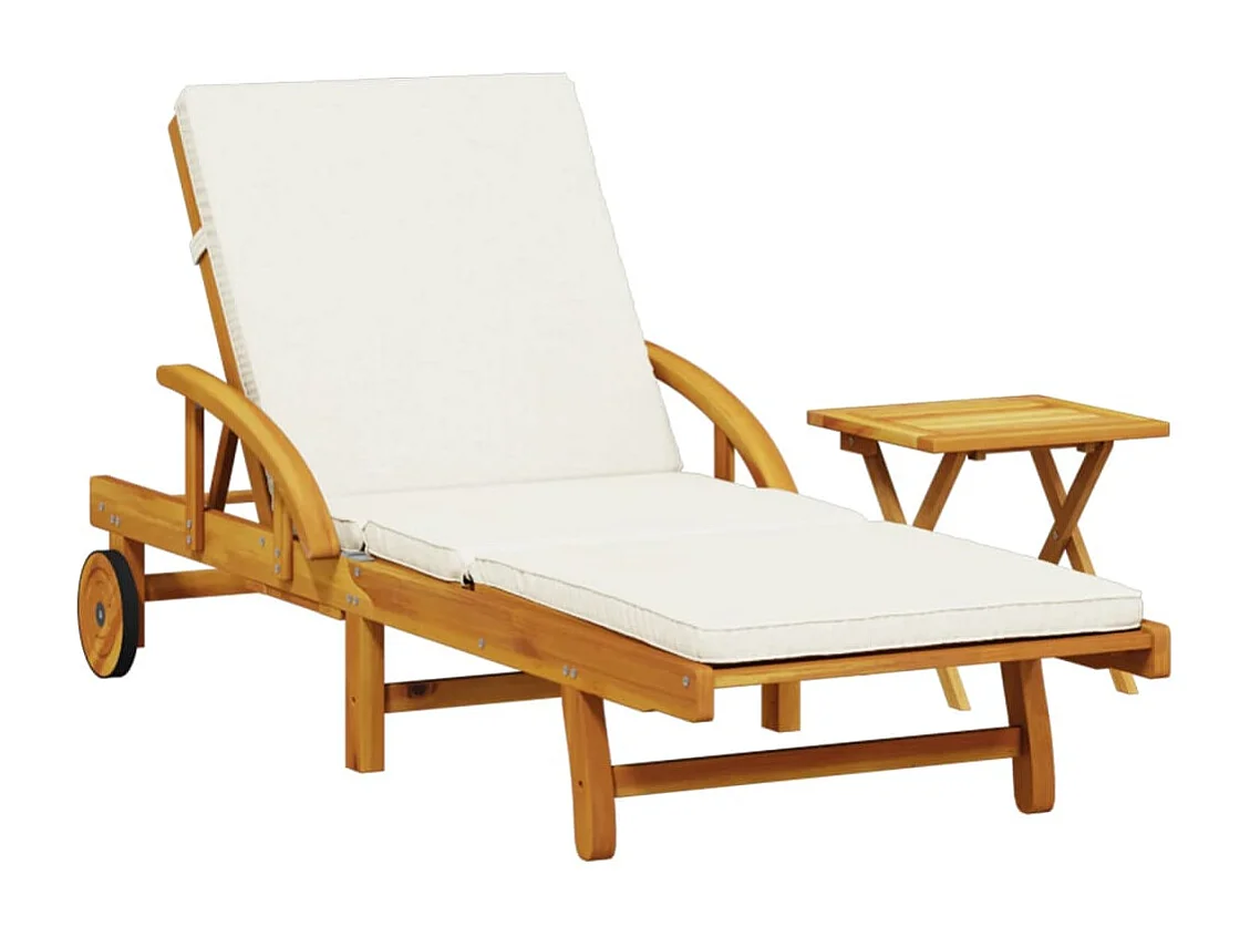 Loungestoel met kussen en massief acaciahouten tafel