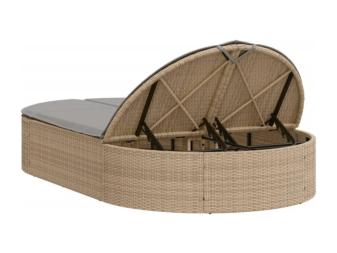 Poltrona lounge doppia con cuscini in resina intrecciata beige