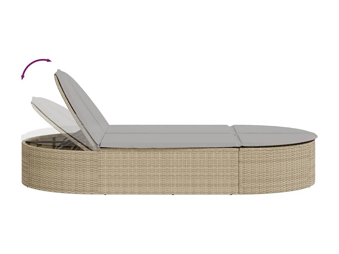 Poltrona lounge doppia con cuscini in resina intrecciata beige