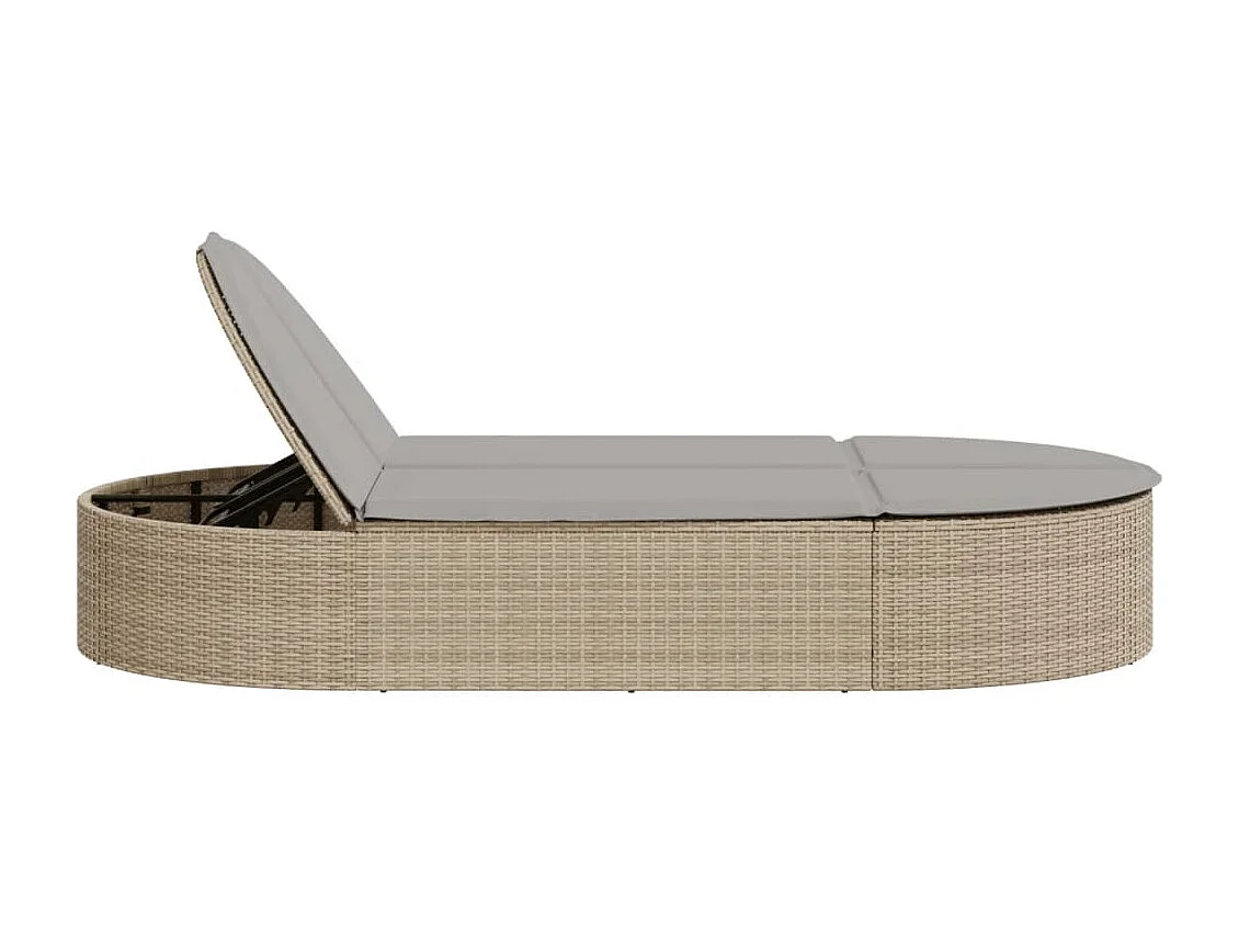 Chaise longue double avec coussins beige résine tressée